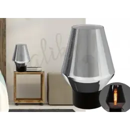Czarna lampka stołowa 1xE27 dymne szkło